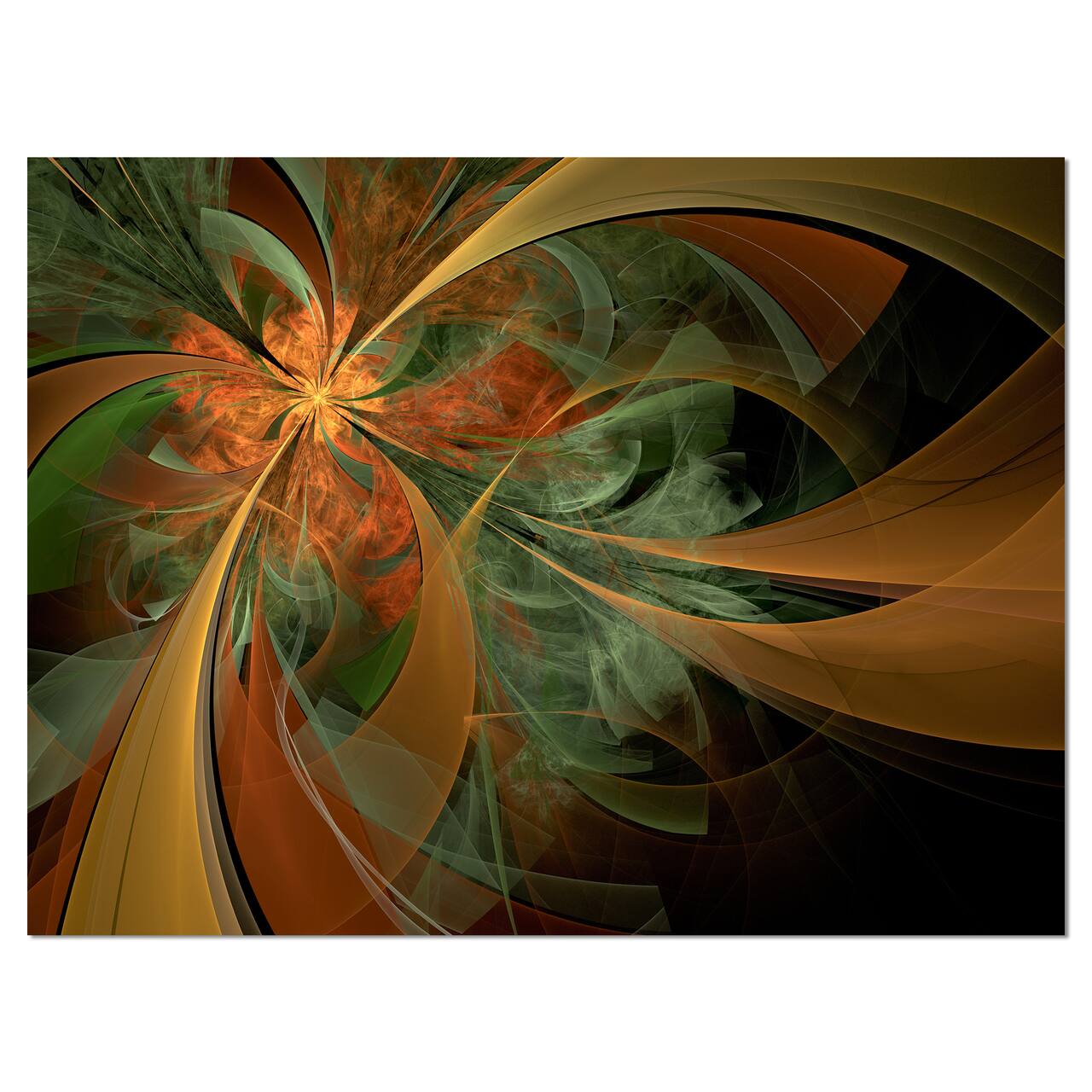 Designart - Symmetrical Orange Digital Fractal Flower - Floral Canvas Art Print